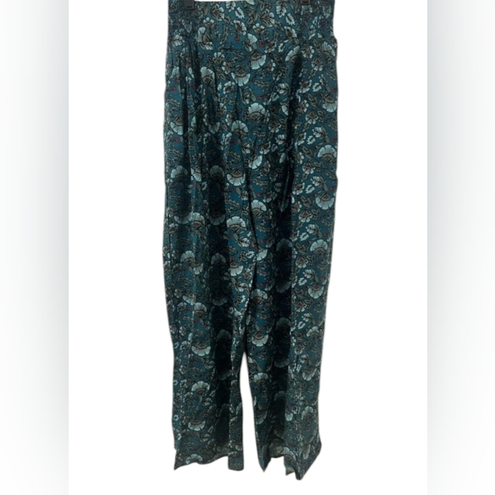Band of the Free Boho Teal Floral Comfy Elastic Waist Wide Leg Pants SZ: Medium - Picture 2 of 7